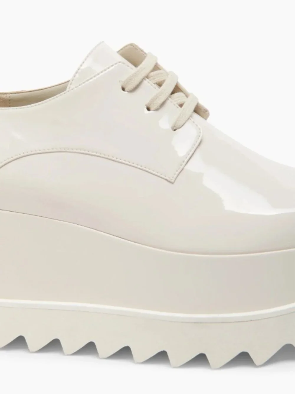 Size 37.5 (7.5) Ivory Stella McCartney Elyse Shiny Patent Platform Lace-Up Shoes